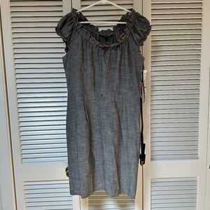Madison Leigh Lightweight Dress Medium Gray Gathered Cap Sleeves Belt Size 12